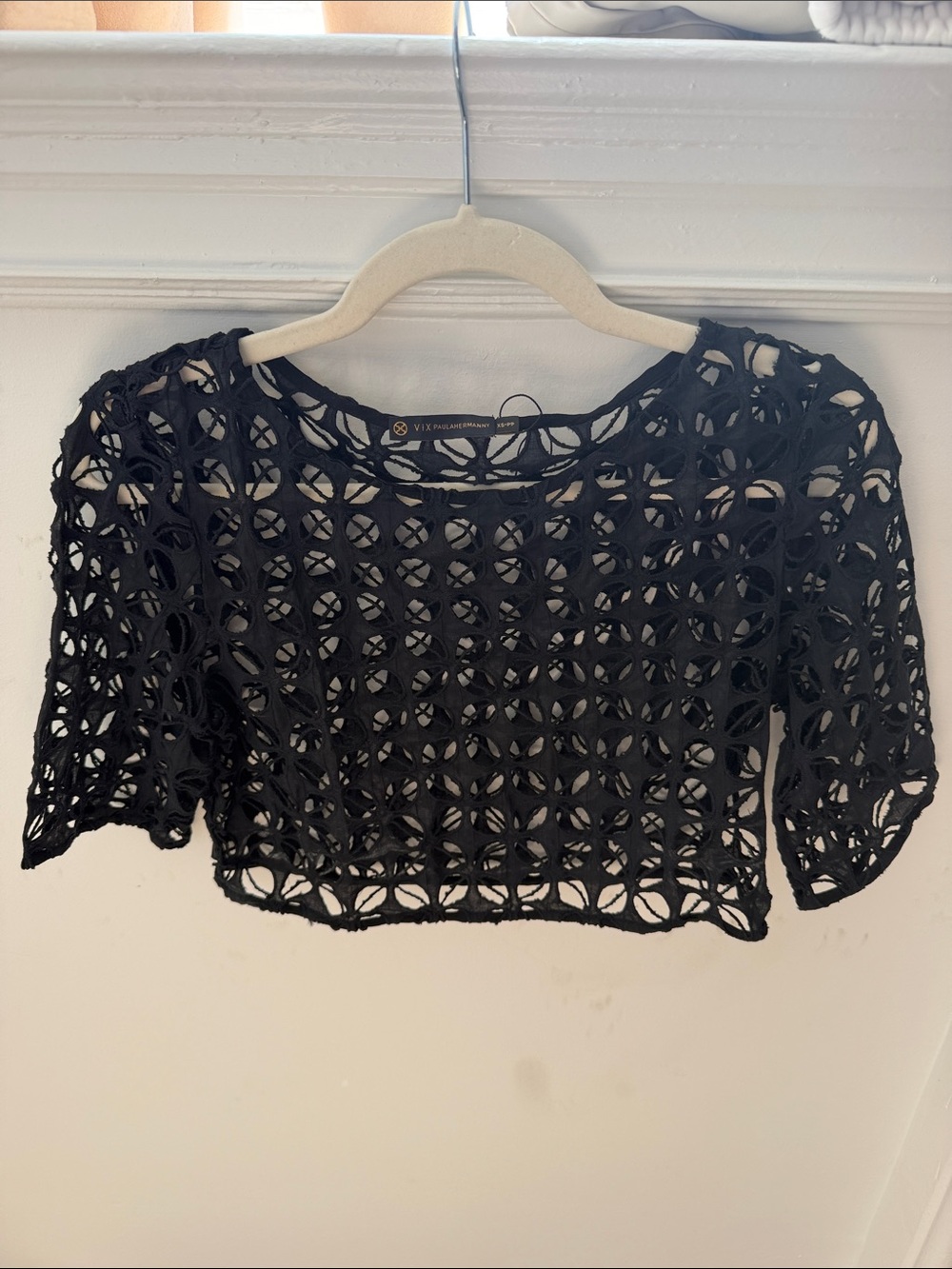 Vix Open-Knit Black Crochet Crop Top